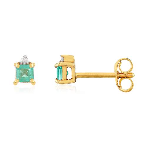 Boucles d'oreilles or 375 2 tons émeraudes et diamants
