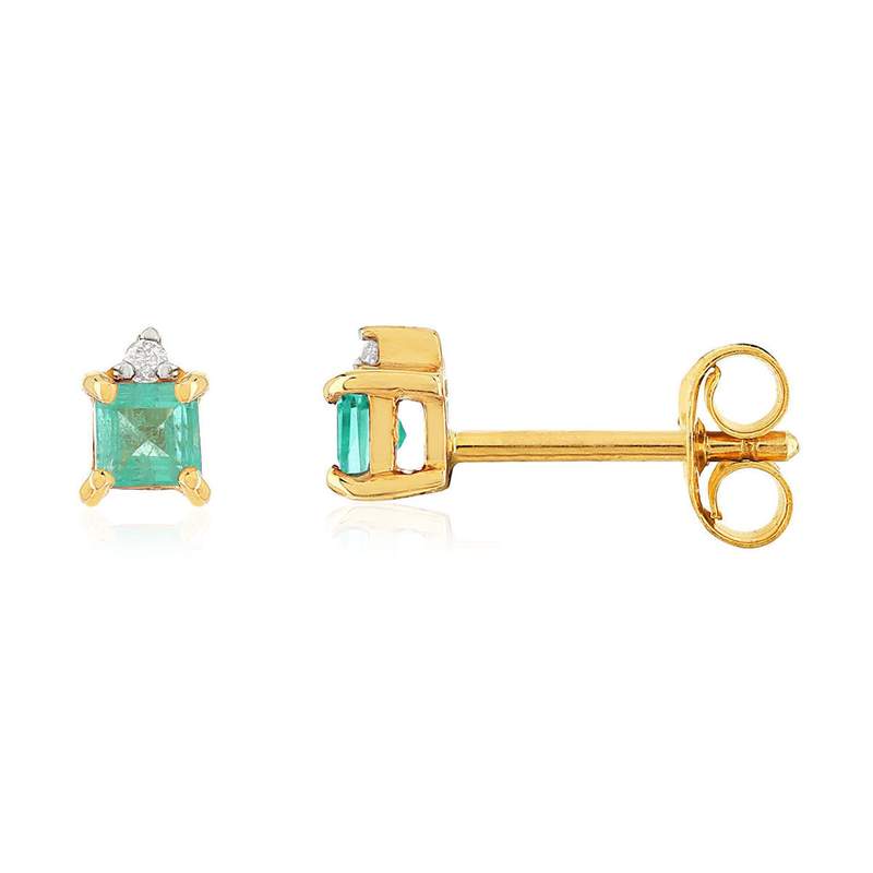 Boucles d'oreilles or 375 2 tons émeraudes et diamants - vue 1