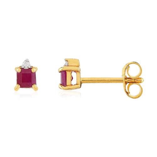Boucles d'oreilles or 375 2 tons rubis et diamants