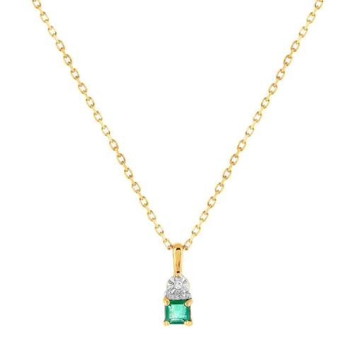 Collier or 375 2 tons émeraude et diamant 45 cm avec anneau de raccourcissement à 42cm