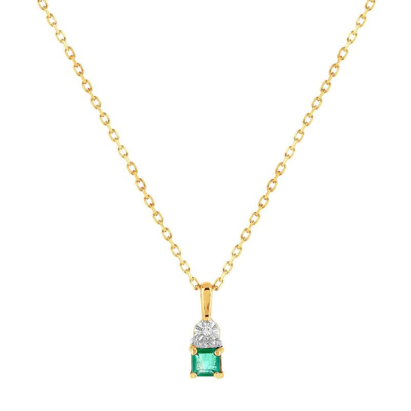 Collier or 375 2 tons émeraude et diamant 45 cm avec anneau de raccourcissement à 42cm - vue 1