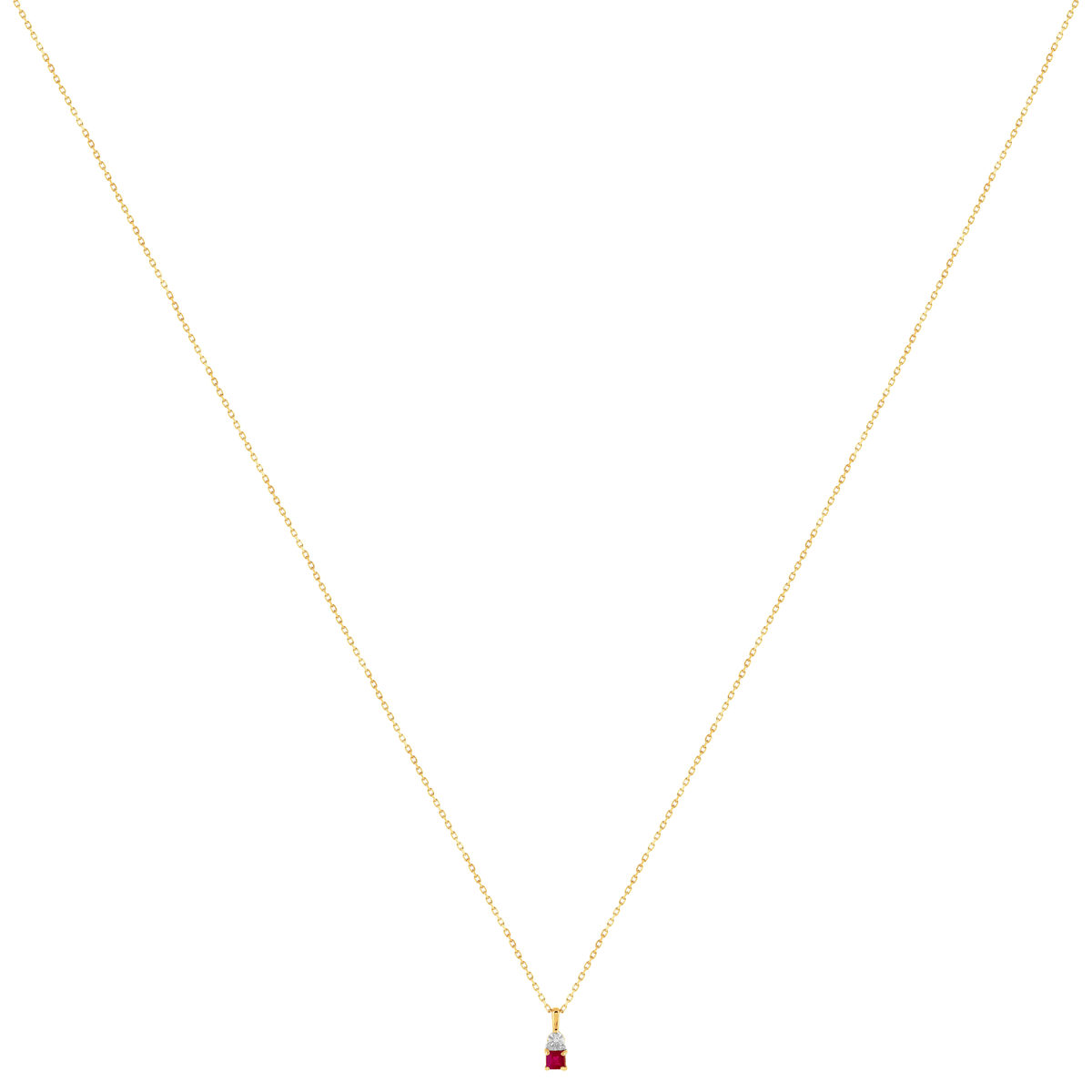 Collier or 375 2 tons rubis et diamant 45 cm avec anneau de raccourcissement à 42 cm - vue 2