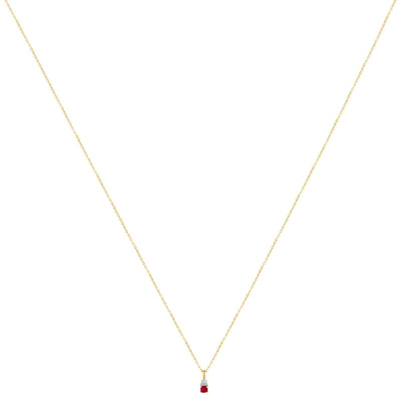 Gouden collier 375 2 tonen robijn en diamant 45 cm met ring om in te korten tot 42 cm - bekijk 2