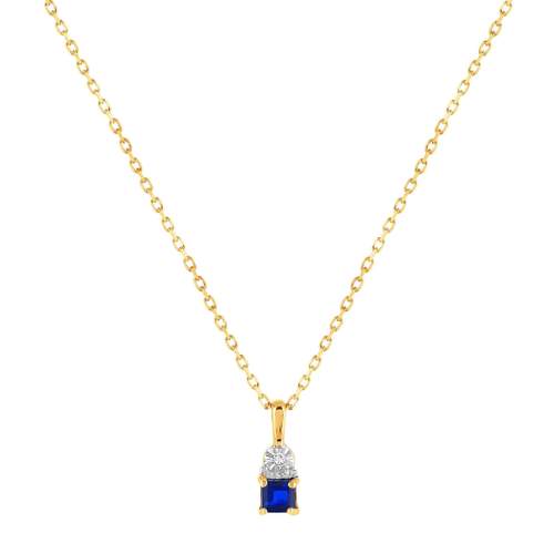 Collier or 375 2 tons saphir et diamant 45 cm avec anneau de raccourcissement à 42 cm