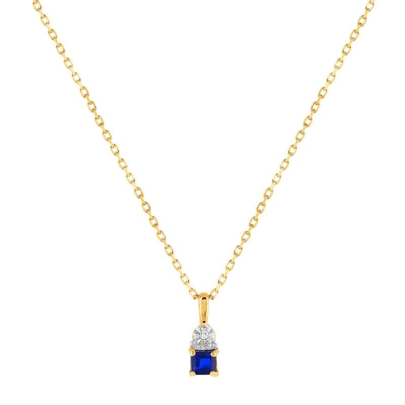 Collier or 375 2 tons saphir et diamant 45 cm avec anneau de raccourcissement à 42 cm - vue 1