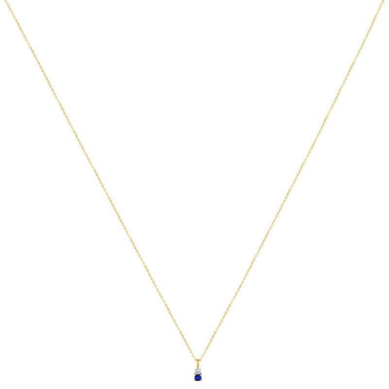 Collier or 375 2 tons saphir et diamant 45 cm avec anneau de raccourcissement à 42 cm - vue 2