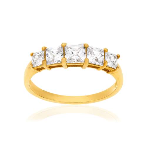Gouden ring 375 gele zirkonia's