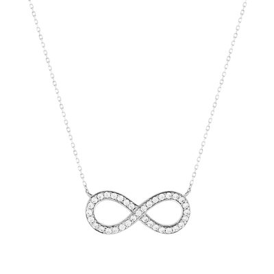 Collier or 375 blanc motif infini zirconias 45 cm avec anneau de raccourcissement à 42cm - vue 1