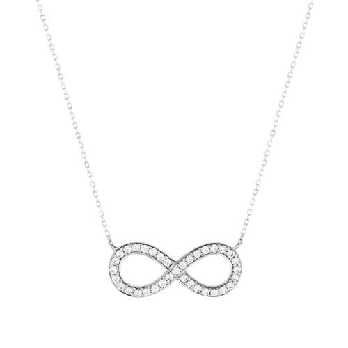 Collier or 375 blanc motif infini zirconias 45 cm avec anneau de raccourcissement à 42cm