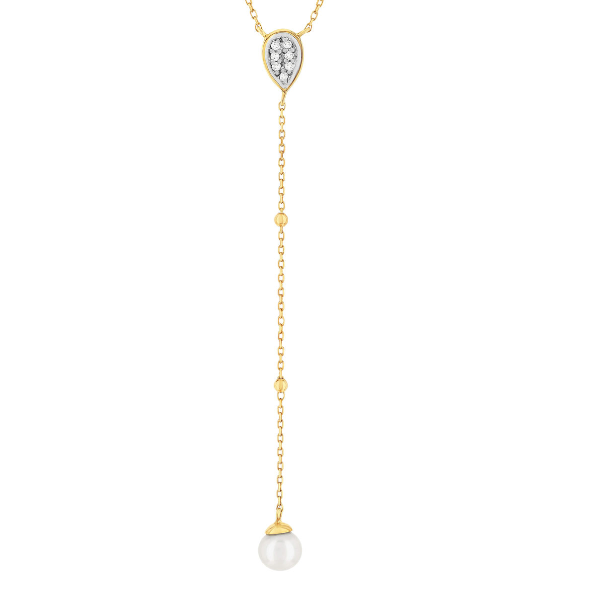 Collier or 375 2 tons perle et diamants 45 cm