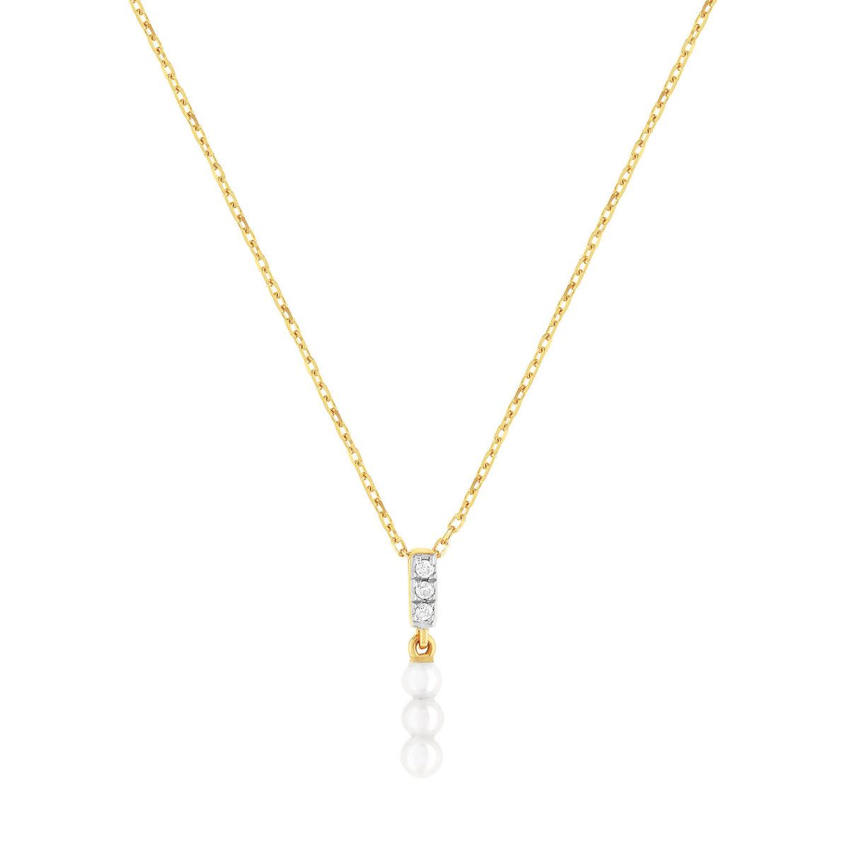 Collier or 375 2 tons perles de culture de Chine et diamants 45 cm avec anneau de raccourcissement à 42 cm