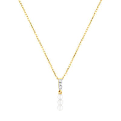 Collier or 375 2 tons perles de culture de Chine et diamants 45 cm avec anneau de raccourcissement à 42 cm