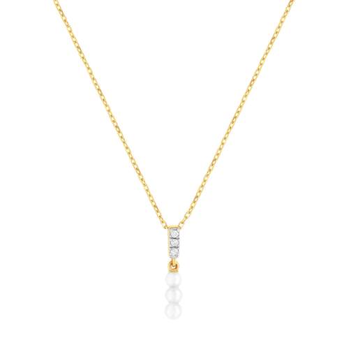 Gold necklace 375 2 tone Chinese cultured pearls and diamonds 45 cm with shortening ring to 42 cm
