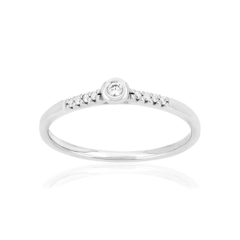 Bague or 375 blanc diamants - vue 1