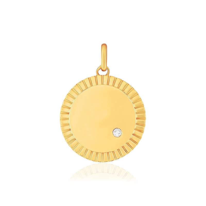 Pendentif or 375 jaune rond diamant - vue 1