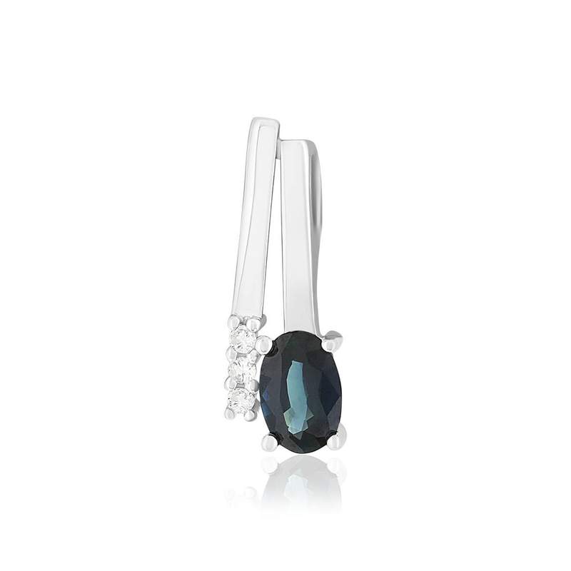 Pendentif or 375 blanc saphir ovale et diamants - vue 1