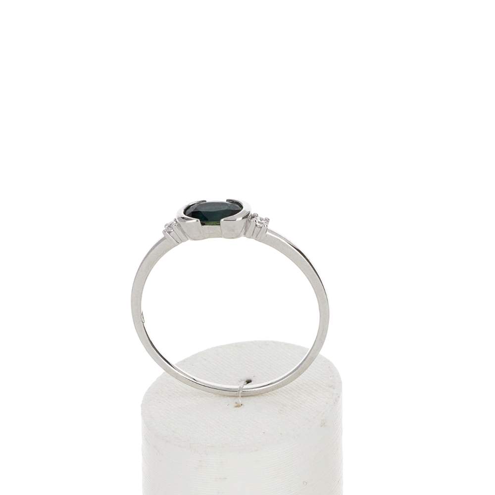 375 witgouden ovale saffier en diamanten ring - bekijk 2