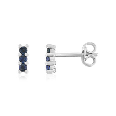 Boucles d'oreilles or 375 blanc saphirs ronds - vue 1