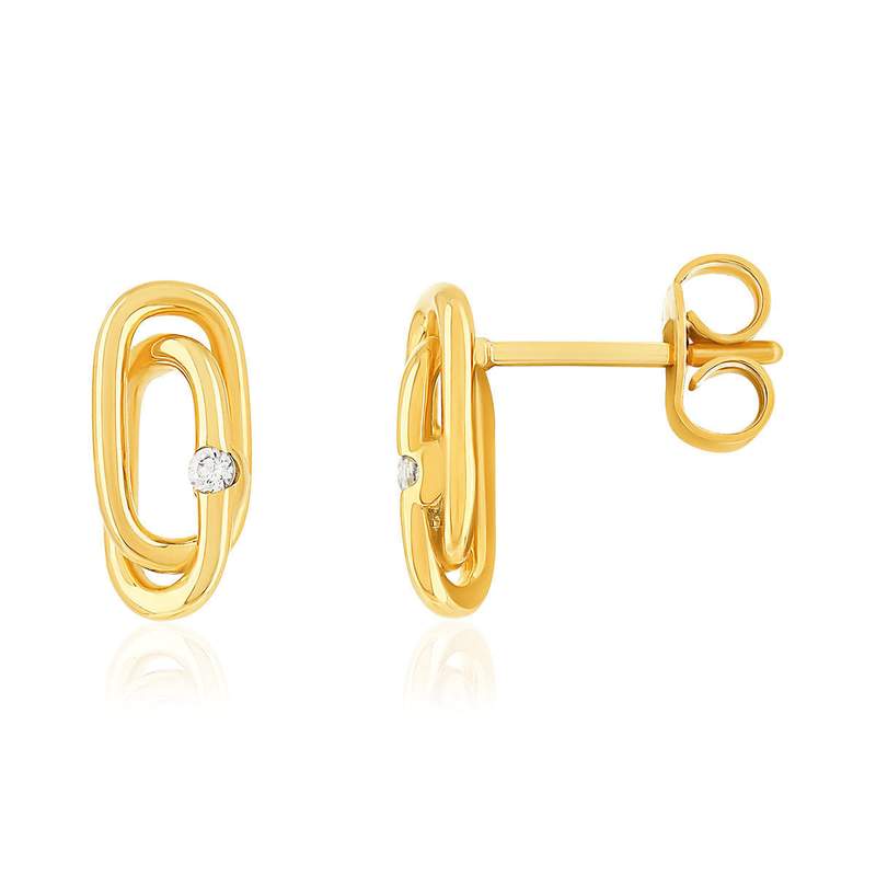 Boucles d'oreilles or 375 jaune diamants - vue 1