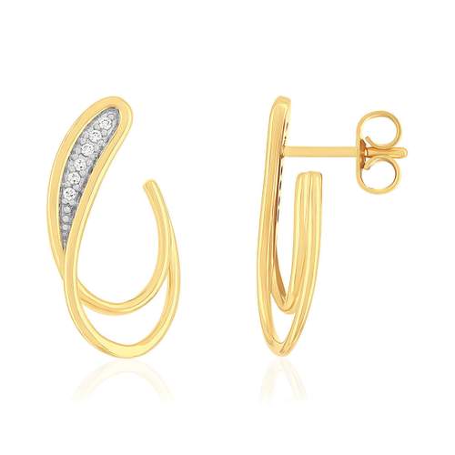 Gouden oorbellen 375 2 toon diamanten