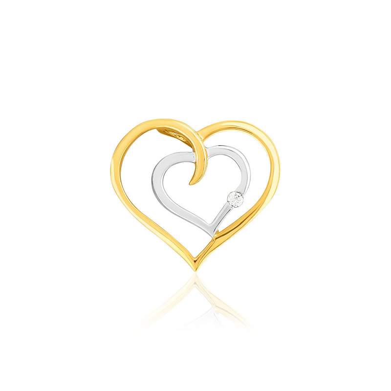 Pendentif or 375 2 tons diamant motif coeur - vue 1