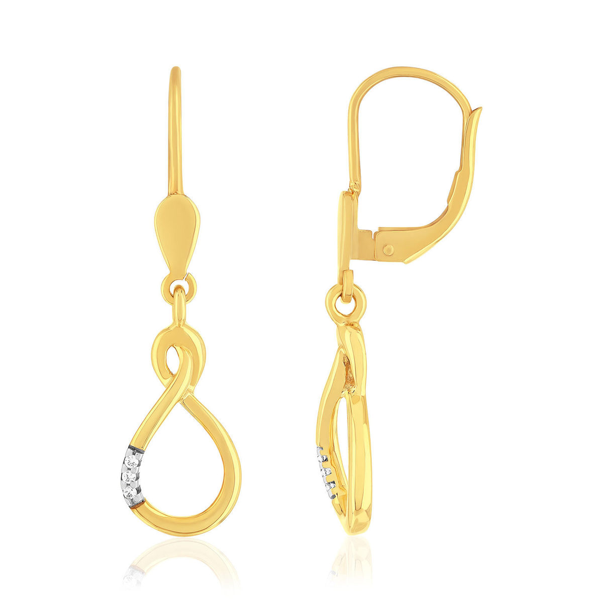 Boucles d'oreilles or 375 2 tons dormeuses diamants