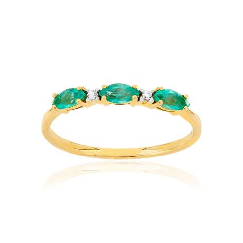 2-tone 375 gouden ring met 3 ovale smaragden en diamanten