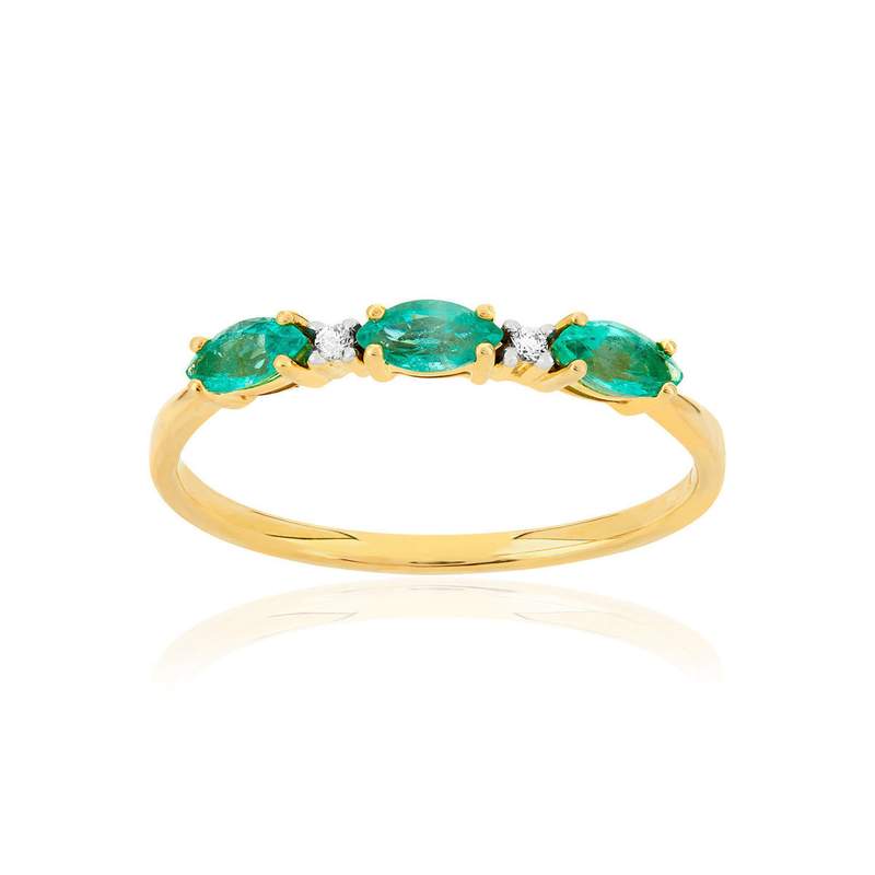 Bague or 375 2 tons 3 émeraudes ovales et diamants - vue 1