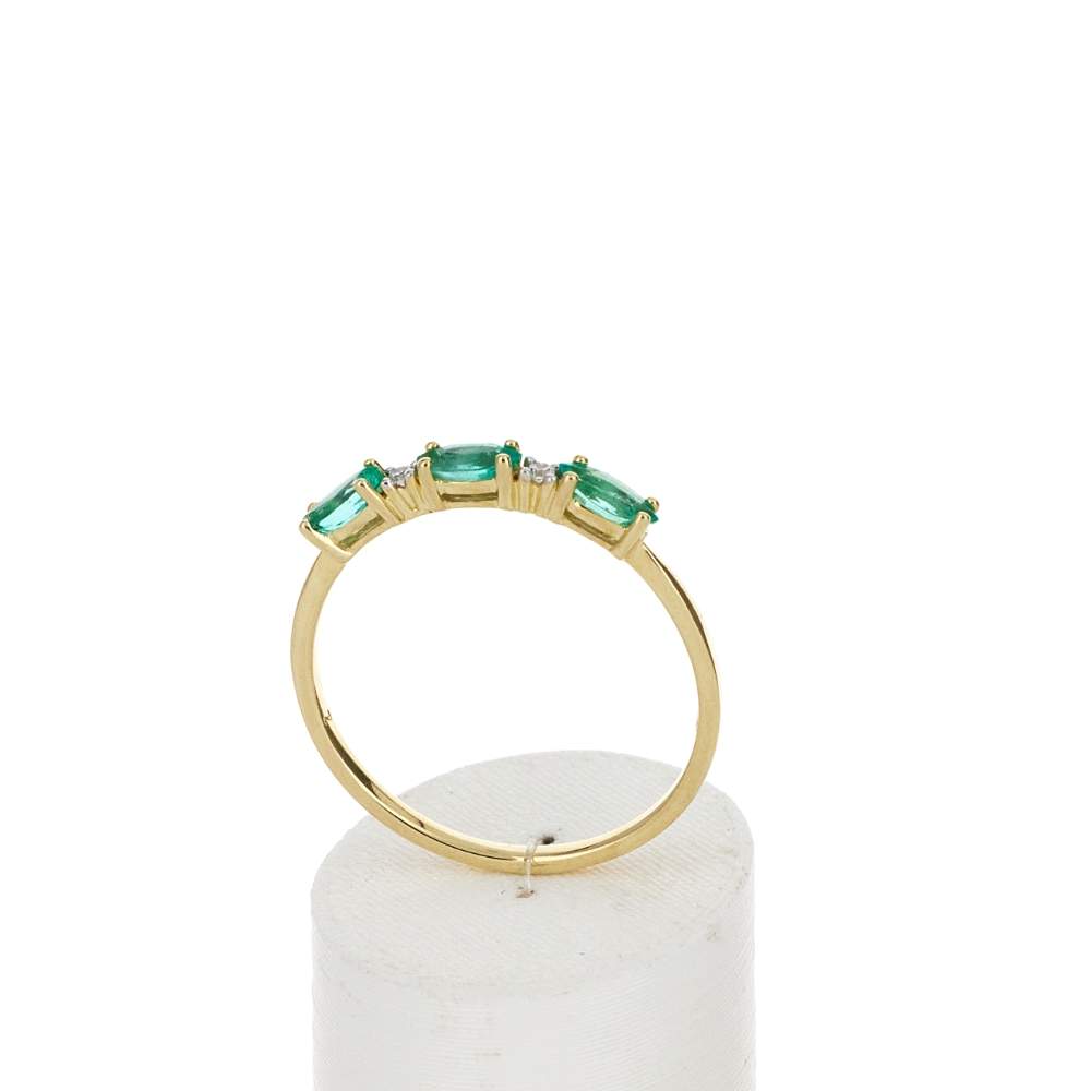 Bague or 375 2 tons 3 émeraudes ovales et diamants - vue 2