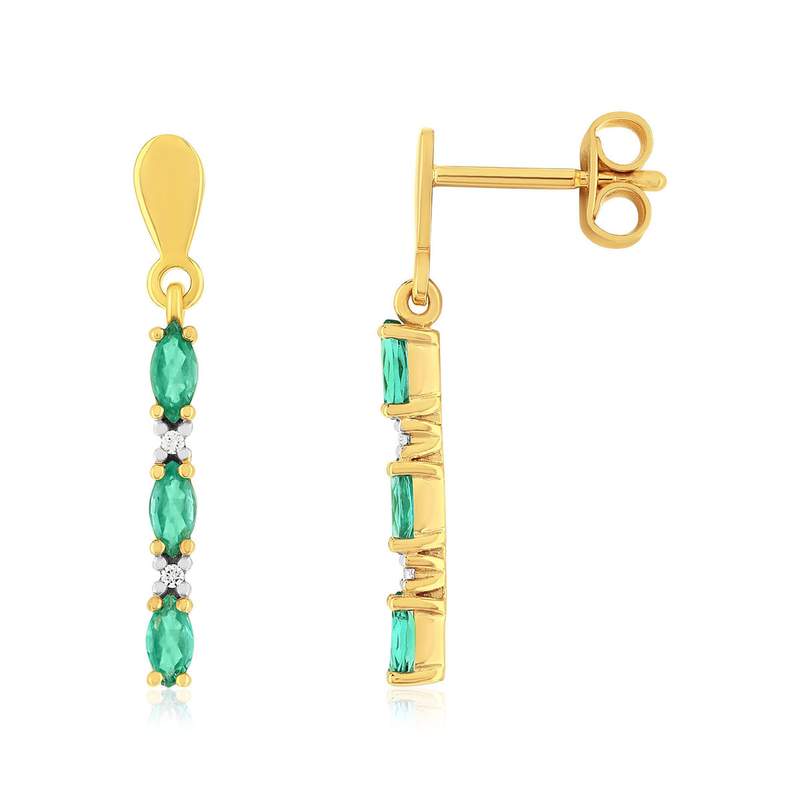 Boucles d'oreilles or 375 2 tons émeraudes ovales et diamants - vue 1