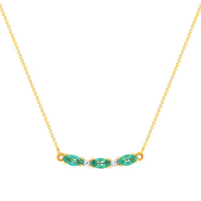 Collier or 375 2 tons émeraudes ovales et 2 diamants 42,5 cm - vue 1