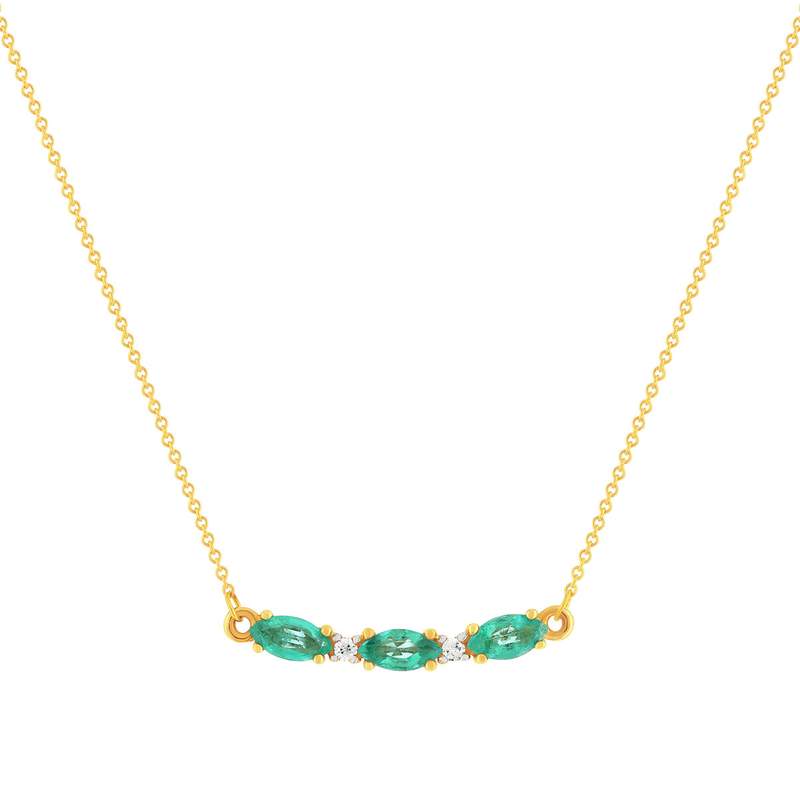 Collier or 375 2 tons émeraudes ovales et 2 diamants 42,5 cm - vue 1