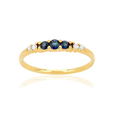 Bague or 375 jaune saphirs et diamants