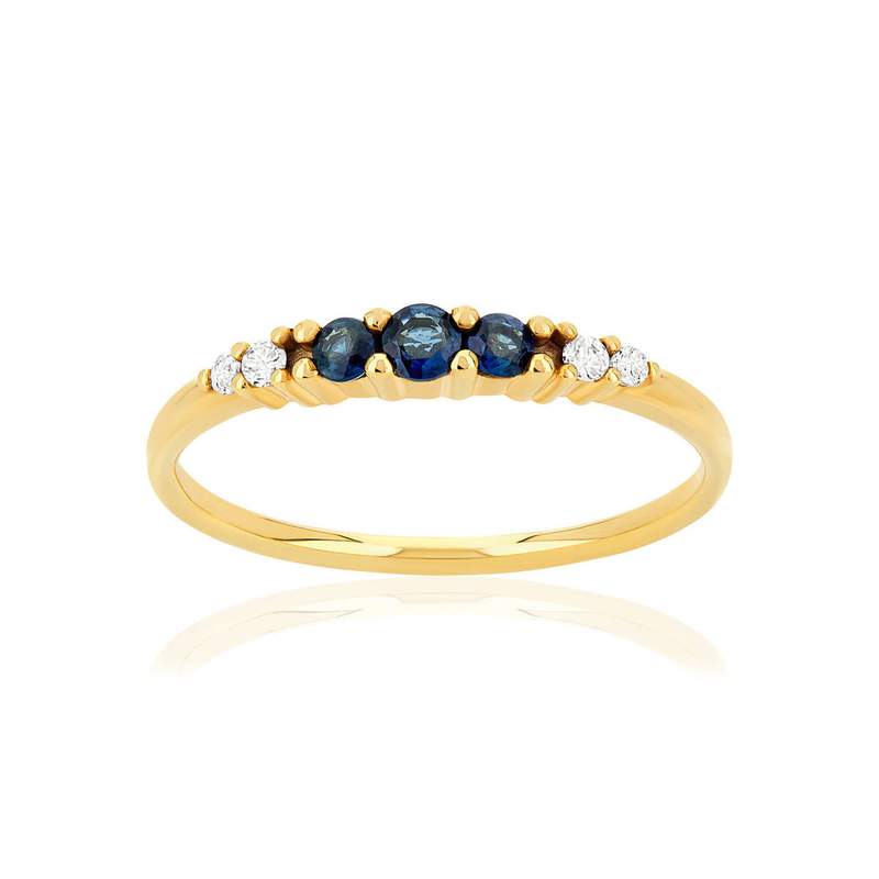 Bague or 375 jaune saphirs et diamants - vue 1