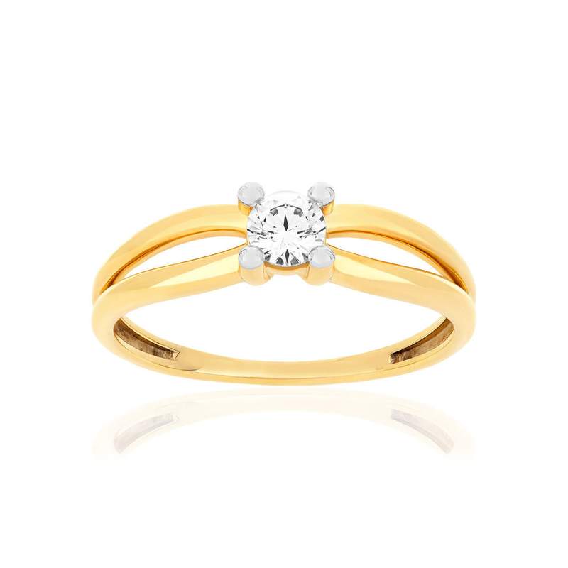 Solitaire or 375 2 tons zirconia - vue 1