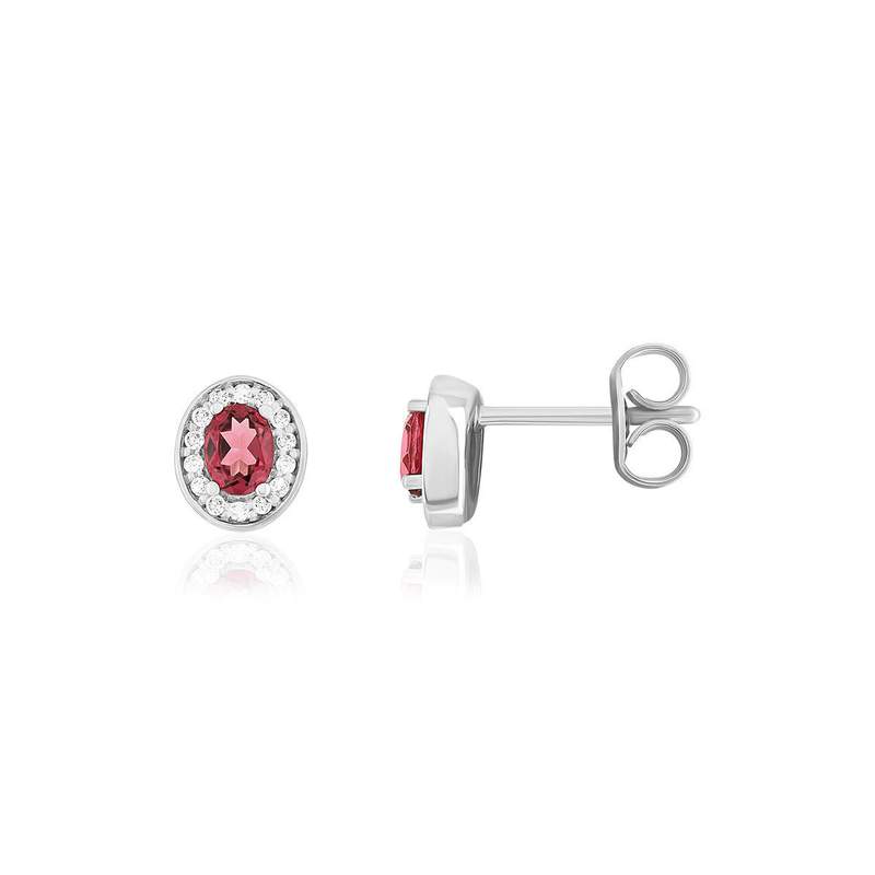 Boucles d'oreilles or 375 blanc grenats rhodolites et diamants - vue 1