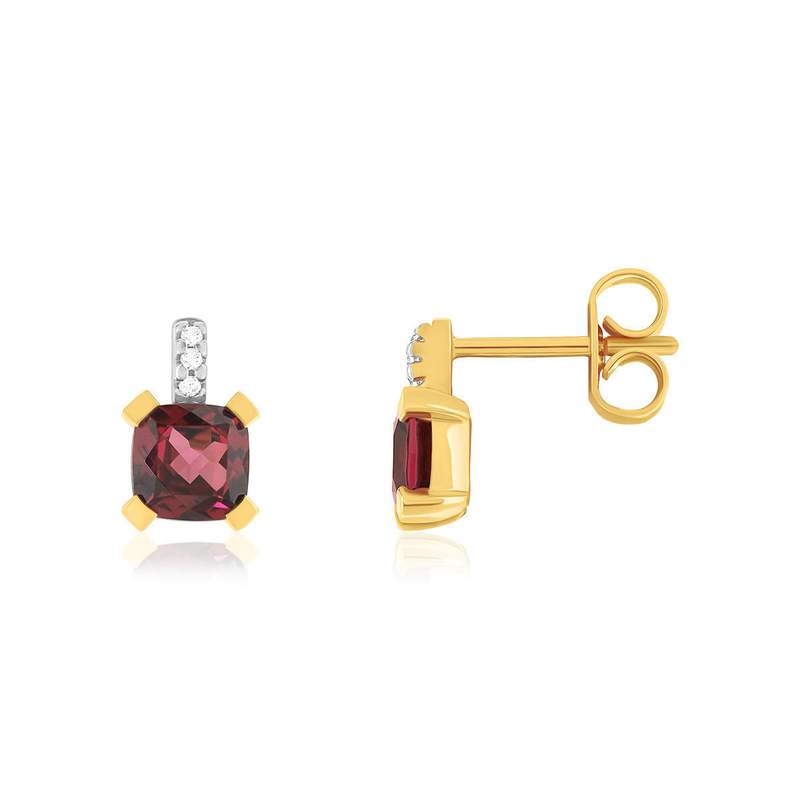 18K two-tone gold earrings with rhodolite garnets and diamonds - view 1