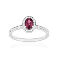 Bague or 375 blanc grenat rhodolite et diamants