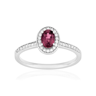 Bague or 375 blanc grenat rhodolite et diamants