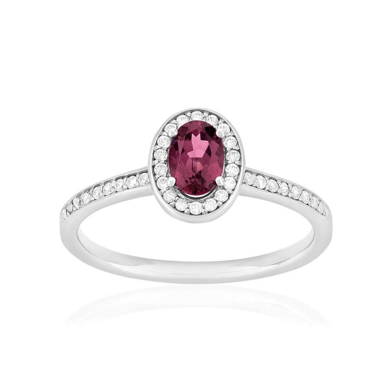 Bague or 375 blanc grenat rhodolite et diamants - vue 1