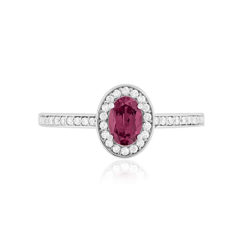 Bague or 375 blanc grenat rhodolite et diamants - vue 3