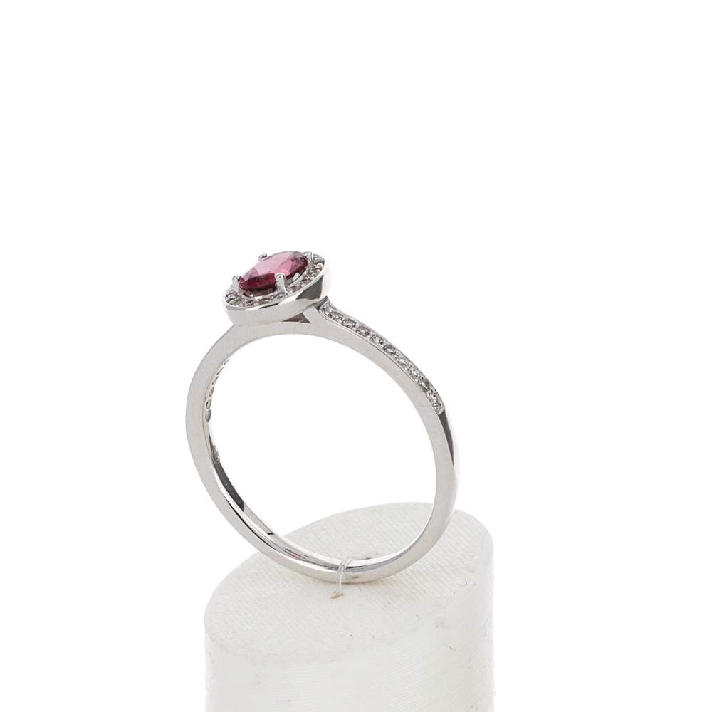 Bague or 375 blanc grenat rhodolite et diamants - vue 3