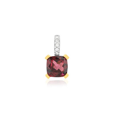 Pendentif or 375 2 tons grenat rhodolite et diamants - vue 1