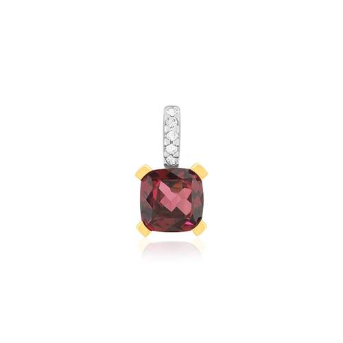 2-tone rhodolite garnet and diamond pendant in 375 gold