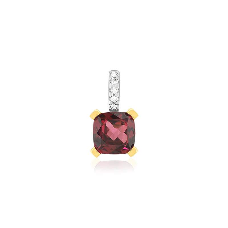 Pendentif or 375 2 tons grenat rhodolite et diamants - vue 1