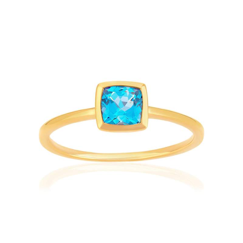Bague or 375 rose topaze bleue traitée - vue 1