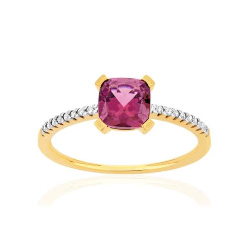 Bague or 375 2 tons grenat rhodolite et diamants