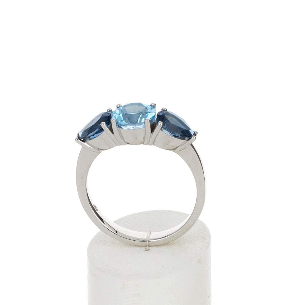 Bague or 375 blanc topazes bleues traitées - vue 2