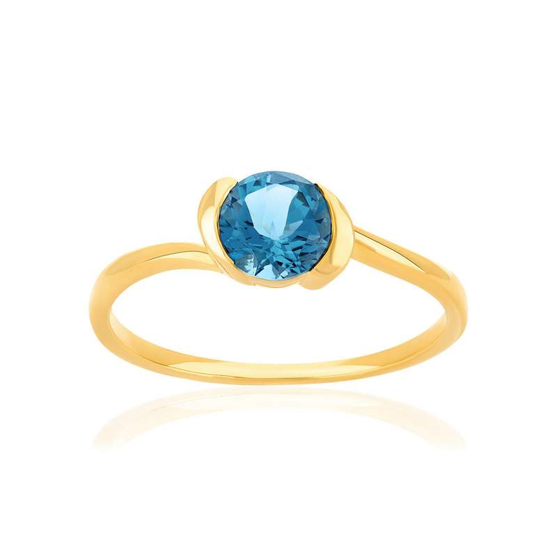Bague or 375 jaune topaze bleue traitée - vue 1