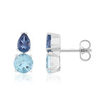 Boucles d'oreilles or 375 blanc topazes bleues traitées - vue 1